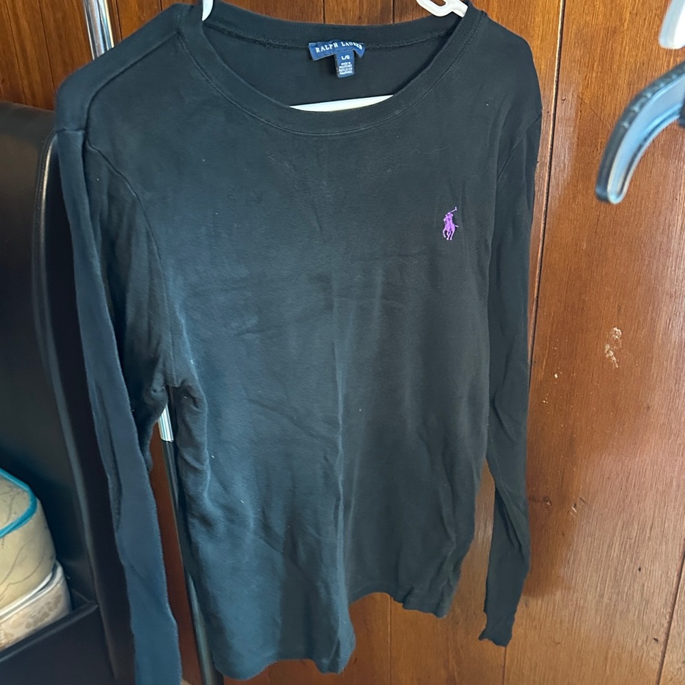 Ralph Lauren Black Long Sleeve Shirt with Purple Pony Logo